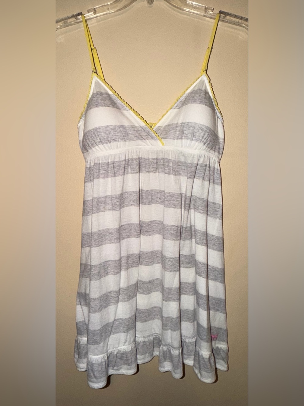 Vintage Victoria Secret Gray Striped Babydoll Night Gown Beach Cover Up Size L
